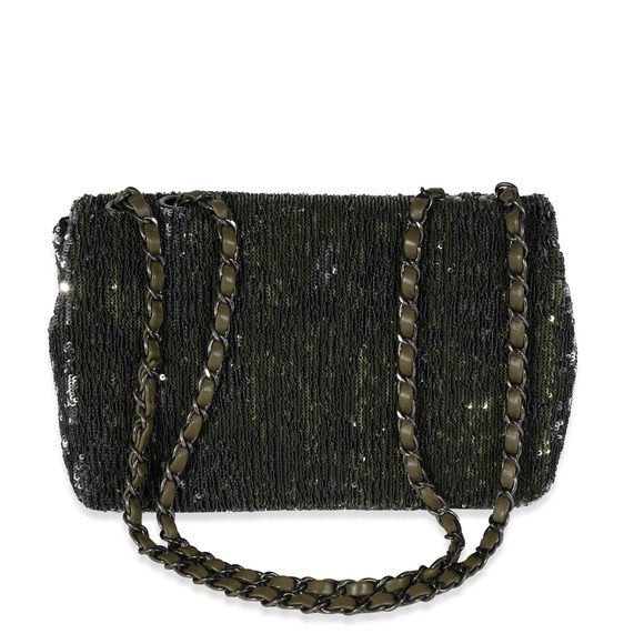 Chanel Olive Green Sequin Coco Cuba Single Flap Bag - Picture 5 of 8